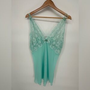 Vintage Je T’adore Mint Green Lace Chemise Nightgown Slip Vintage 90s Y2K set